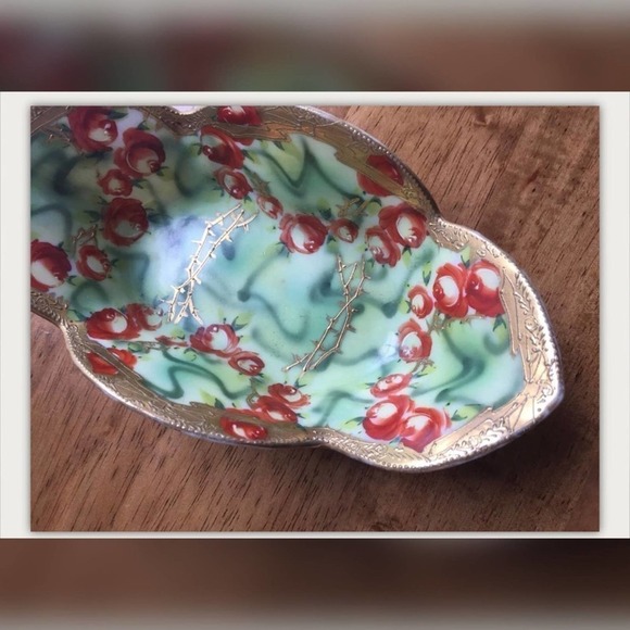 Vintage Nippon Hand Painted Japanese Oval Bowl Gold trim Ornate - Picture 4 of 10